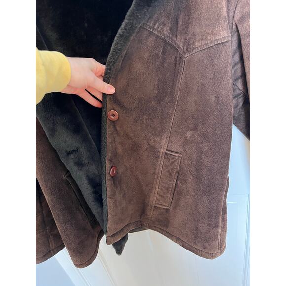Vintage Guess Women's L Brown Suede Leather Faux Fur Lined Jacket Coat Y2K - Picture 15 of 16